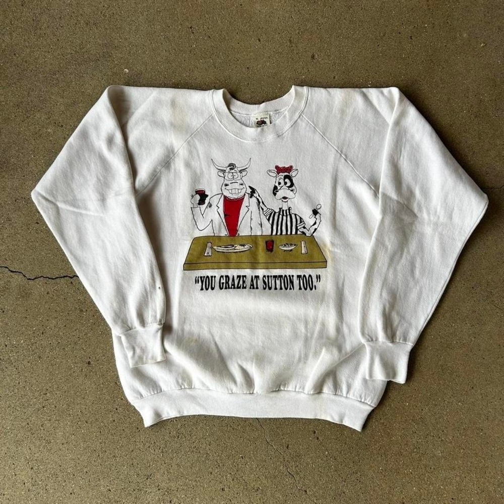 Vintage 90s Cow funny cartoon double sided graphic crewneck sweatshirt